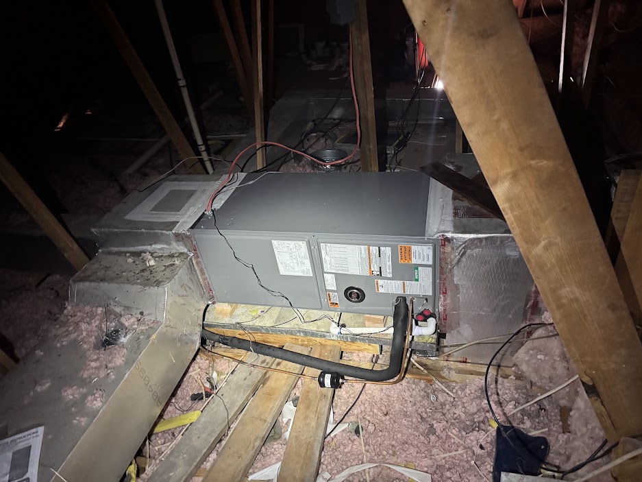 Heat pump air handler installation in an attic in McAllen, Texas